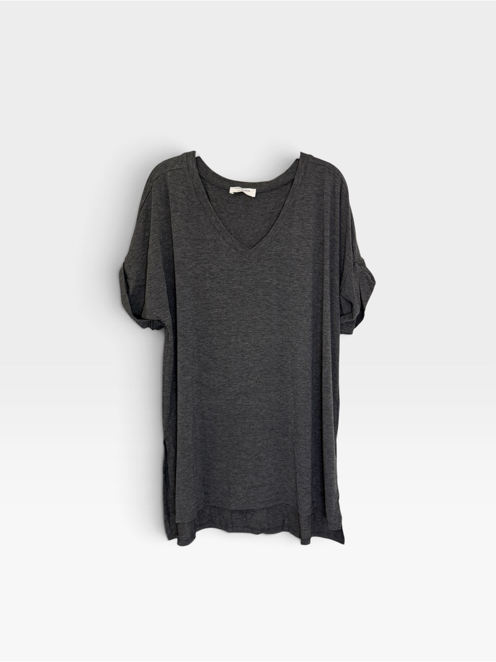 Zenana Womens V-Neck Short Sleeve Tunic Plus 1X - Charcoal Like New